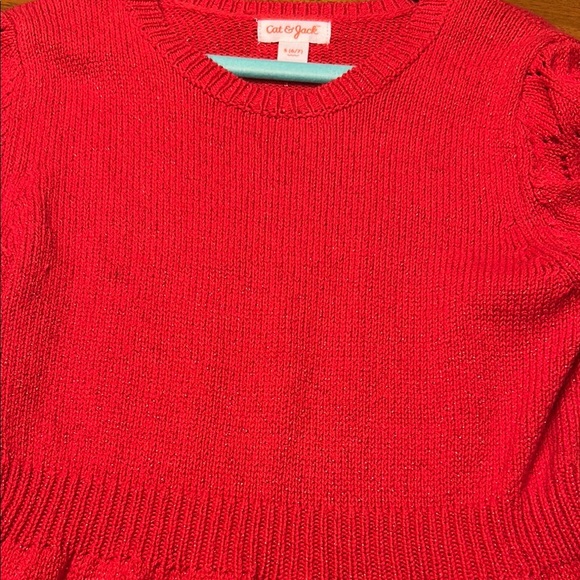 Girls Red A-Line Bishop Sleeve Crew Neck Sweater Dress - Picture 5 of 6